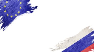 Beyaz Arkaplanda Avrupa Birliği ve Rusya Bayrakları